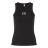 The Lewis County Elks Women’s Baby Rib Tank by EMB S&S Activewear is a black, sleeveless tank top featuring “Elks” and “High Point” printed in white on the chest, designed in a classic style with a flattering stretch-fit.