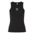 The Women's Mudsock Rugby Club Baby Rib Tank by EMB S&S Activewear is a black sleeveless fitted workout top featuring a small circular "MindSport" eye logo embroidered on the chest.