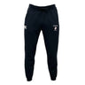 The Twin Island Rugby Leisure Sweatpant by EMB Canterbury features a drawstring waist, white Canterbury logo on the left thigh, Northeastern University Husky logo on the right, and is made from sustainable fleece for comfort and style.