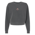 Gray sweatshirt with a logo on the chest against a white background