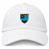 New York Police Dept. Rugby Adult Low-Profile Cotton Twill Dad Cap in white cotton twill with an embroidered NYPD shield emblem featuring pistols, a scale of justice, and a city skyline.