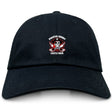 The Castle Rock Pirates Rugby Adult Low-Profile Cotton Twill Dad Cap by EMB S&S Activewear features an embroidered skull, crossed rugby balls, red wings, and "Pirates Rugby" and "Castle Rock" text—perfect for showing team pride in style.
