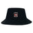 The Castle Rock Pirates Rugby Crusher Bucket Cap by EMB S&S Activewear is a black cotton twill hat with an embroidered skull and crossbones logo and "Pirates Rugby Castle Rock" text—ideal for stylish sun protection.