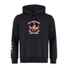 The Castle Rock Pirates Rugby Club Hoodie by WRS Canterbury features "Pirates Rugby Castle Rock" text, a skull with crossed rugby balls and red wings on the chest, and white stripes on the left sleeve.