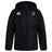 The Castle Rock Pirates Rugby Club Vaposhield Stadium Jacket by EMB Canterbury is a black, hooded rugby jacket with a front zipper, padded insulation, the Canterbury logo on the right chest, and a team crest with text on the left.