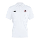 The Castle Rock Pirates Rugby Club Dry Polo by EMB Canterbury features short sleeves, a collar with three buttons, breathable Vapodri tech, the Canterbury logo on the right chest, and a bear crest with red accents on the left chest.