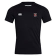 The Castle Rock Pirates Rugby Club Dry Tee by EMB Canterbury is a breathable black short-sleeve workout shirt featuring a small white Canterbury logo on the right chest and a red and white crest on the left.