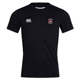 The Castle Rock Pirates Rugby Club Dry Tee by EMB Canterbury is a breathable black short-sleeve workout shirt featuring a small white Canterbury logo on the right chest and a red and white crest on the left.