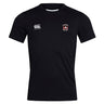 The Castle Rock Pirates Rugby Club Dry Tee by EMB Canterbury is a breathable black short-sleeve workout shirt featuring a small white Canterbury logo on the right chest and a red and white crest on the left.