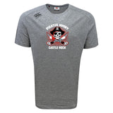 The WRS Canterbury Castle Rock Pirates Rugby Tempo Vapodri T-Shirt features a "Pirates Rugby Castle Rock" skull logo with crossed swords and offers moisture-wicking comfort, perfect for sports and training.