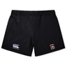 Castle Rock Pirates Rugby Women's Yokohama Shorts by EMB Canterbury feature the classic logo on the left leg and a Pirates emblem on the right—ideal for rugby or fans seeking comfort and style.