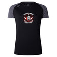 The Castle Rock Pirates Rugby Women's Elite Training Tee by WRS Canterbury is a lightweight black and gray shirt with “Pirates Rugby Castle Rock” and a skull logo, made from moisture-wicking fabric for comfortable training.