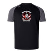 The Castle Rock Pirates Rugby Elite Training Tee by WRS Canterbury is a black and gray short-sleeve tee with "Pirates Rugby Castle Rock" and a skull logo on the front, designed for training or everyday wear.
