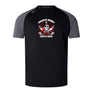 The Castle Rock Pirates Rugby Elite Training Tee by WRS Canterbury is a black and gray short-sleeve tee with "Pirates Rugby Castle Rock" and a skull logo on the front, designed for training or everyday wear.