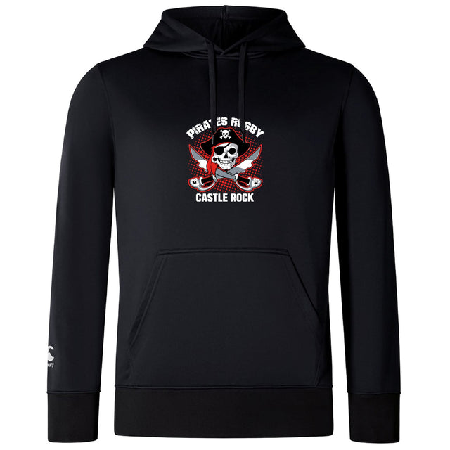 The Castle Rock Pirates Rugby Club Lightweight Hoodie by WRS Canterbury features a custom skull, crossed swords, and rugby balls logo—perfect for Canterbury fans seeking style and comfort.