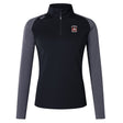 The Castle Rock Pirates Rugby Women's Elite First Layer by Canterbury is a black and gray long-sleeve pullover with a quarter-zip, VapoDri moisture-wicking tech, an embroidered chest logo, and the EMB Canterbury brand on the shoulder.
