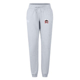The Castle Rock Pirates Rugby Women's Leisure Sweatpant by EMB Canterbury features a light grey design, adjustable drawstring waist, and a small colorful embroidered patch on the left thigh, inspired by Canterbury rugby apparel.