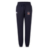 The Castle Rock Pirates Rugby Women's Leisure Sweatpant by EMB Canterbury features a navy design, drawstring waist, elastic cuffs, white Canterbury logo on the left thigh, and an embroidered Pirates crest on the right thigh.