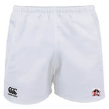 The Castle Rock Pirates Rugby Advantage Rugby Shorts by EMB Canterbury feature the iconic logo on the left leg and team crest on the right, offering moisture-wicking comfort perfect for intense rugby action.