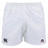 The Castle Rock Pirates Rugby Advantage Rugby Shorts by EMB Canterbury feature the iconic logo on the left leg and team crest on the right, offering moisture-wicking comfort perfect for intense rugby action.