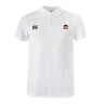 The Castle Rock Pirates Rugby Waimak Polo by EMB Canterbury features the brand logo on the right chest and a pirate-themed emblem on the left, blending classic rugby style and sporty flair.
