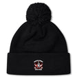 Stay warm in the Castle Rock Pirates Rugby Pom Pom Beanie by EMB Canterbury—this black knit, fleece-lined hat features a pom-pom and an embroidered “Pirates Rugby Castle Rock” skull and crossbones logo on the front cuff.
