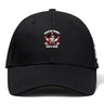 The Castle Rock Pirates Rugby Flexfit Drill Cap by EMB Canterbury features a skull and crossed rugby balls embroidered logo with red accents on the front, curved brim, and subtle CCC branding.