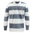 The EMB Mudoo Castle Rock Pirates Rugby Classic Long Sleeve Hooped Jersey features wide gray and white stripes with a small crest logo on the left chest, blending vintage style and comfort in a timeless rugby design.