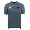 The EMB Canterbury US Space Force Women's Rugby Vapodri Evader Jersey features moisture-wicking technology, a Canterbury logo on the right chest, and a United States Space Force emblem on the left chest.