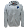 The US Space Force Women’s Rugby Tempo Vapodri Full-Zip Hoodie by EMB Canterbury features a light gray design with hood, drawstrings, two chest logos including the US Space Force emblem, and moisture-wicking comfort.