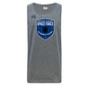 The US Space Force Women's Rugby Tempo Vapodri Singlet by WRS Canterbury is a gray, quick-drying recycled polyester singlet with the "United States Space Force Women's Rugby" logo in blue and white on the chest.