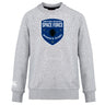 The US Space Force Women's Rugby Club Crew Sweatshirt by Canterbury, from WRS Canterbury, is ultra soft and gray with a large blue "United States Space Force Women's Rugby" shield logo on the front and an embroidered CCC logo on the left sleeve.