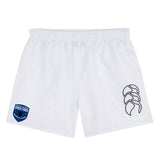 The US Space Force Women's Rugby Tactic Short by EMB Canterbury features an elastic waistband, a blue "United States Space Force" patch on the left leg, and a black logo on the right—perfect for gym or rugby training.