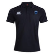 The US Space Force Women's Rugby Waimak Polo by EMB Canterbury is a black short-sleeve polo with a collar, featuring a white "Canterbury" logo and a blue shield emblem on the chest.