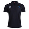 The US Space Force Women's Rugby Waimak Polo by EMB Canterbury is a black short-sleeve polo with a collar, featuring a white "Canterbury" logo and a blue shield emblem on the chest.