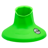 The Rugby Bricks Vortex Mid Cut Kicking Tee, in bright green with a wide base and hexagonal opening for accuracy, is displayed against a plain white background.