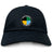The SOCAL SANZAS RFC Adult Low-Profile Cotton Twill Dad Cap by EMB S&S Activewear is black with a circular patch reading "Santa's International Socal Rugby Club" and features blue, yellow, and black embroidered team branding.