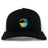 The SOCAL SANZAS RFC Retro Trucker Cap by EMB S&S Activewear is a black and white trucker hat with a circular patch featuring yellow, green, and black embroidery and "Sables International Social Rugby Club." Adjustable snapback closure.