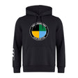 The SOCAL SANZAS RFC Club Hoodie by WRS Canterbury is a black rugby hoodie with a multicolor circular "Saints International Socal Rugby Club" chest logo and a white design on the left sleeve.