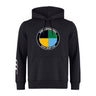 The SOCAL SANZAS RFC Club Hoodie by WRS Canterbury is a black rugby hoodie with a multicolor circular "Saints International Socal Rugby Club" chest logo and a white design on the left sleeve.