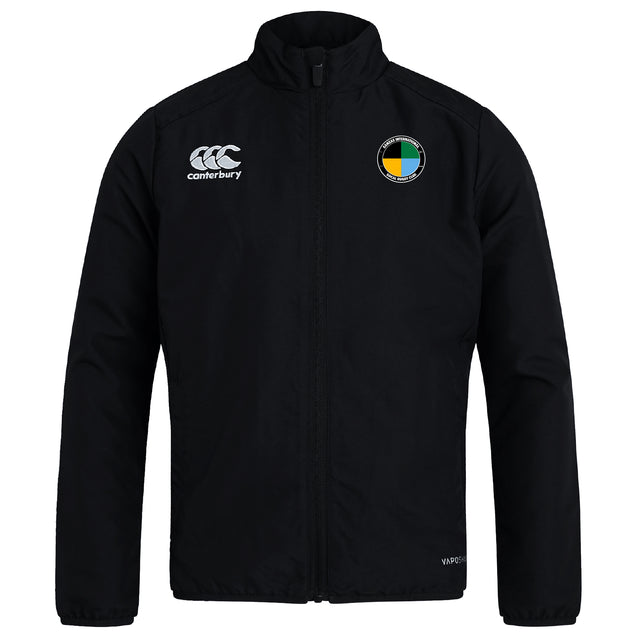 SOCAL SANZAS RFC Club Track Jacket by EMB Canterbury features a zip front, white Canterbury logo on the right chest, multicolor crest on the left chest, and is lightweight and water repellent for comfort.