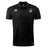 The SOCAL SANZAS RFC Club Dry Polo by EMB Canterbury is a black, short-sleeve collared shirt with white Canterbury logos and a blue, yellow, and green circular patch on the left chest. Features Vapodri Technology for breathable comfort.