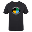 The SOCAL SANZAS RFC Club Plain Tee by WRS Canterbury is a black premium cotton blend t-shirt with a circular four-color "Sanitas International SoCal Rugby Club" logo, offering comfort and club pride in a customizable CCC classic.