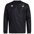 The SOCAL SANZAS RFC Club Vaposhield Contact Top by EMB Canterbury is a black long-sleeve rugby top with the Canterbury logo on the right chest, a green and yellow crest on the left, and water-repellent Vaposhield tech.