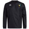 The SOCAL SANZAS RFC Club Vaposhield Contact Top by EMB Canterbury is a black long-sleeve rugby top with the Canterbury logo on the right chest, a green and yellow crest on the left, and water-repellent Vaposhield tech.