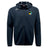 The SOCAL SANZAS RFC Tempo Vapodri Full-Zip Hoodie by EMB Canterbury is a black hoodie with a hood, drawstrings, and two logos. Its moisture-wicking fabric ensures all-day comfort.