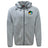 The SOCAL SANZAS RFC Tempo Vapodri Full-Zip Hoodie by EMB Canterbury is a light gray hoodie featuring a hood, drawstrings, and two embroidered chest logos. Its Vapodri fabric keeps you dry and comfortable all day.