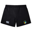 The SOCAL SANZAS RFC Women's Yokohama Short by EMB Canterbury features the iconic logo on the left leg and a green, yellow, and black patch on the right—ideal for women's rugby or athletic performance.