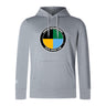 The SOCAL SANZAS RFC Club Lightweight Hoodie by WRS Canterbury is a light gray hoodie with a round, multicolor "Santa International SoCal Rugby Club" logo on the chest and a kangaroo pocket.