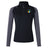 The EMB Canterbury SOCAL SANZAS RFC Women's Elite First Layer by Canterbury is a black quarter-zip athletic top with grey sleeves, VapoDri moisture-wicking technology, and a circular yellow, green, and black logo on the left chest.